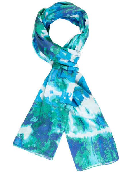 Blue/Green Watercolour Tie Dye Print Cotton Scarf