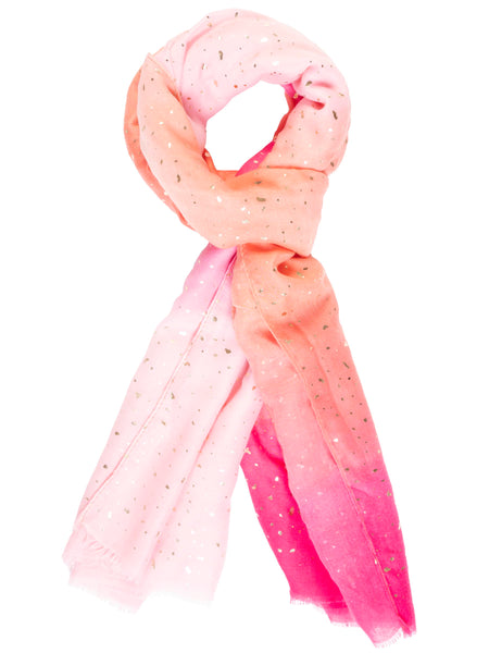 Pink/Orange Ombre Stripes Scarf with Gold Metallic Highlights