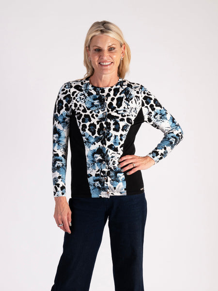 Blue Patchwork Leopard Print Twinset With Black Side Panels