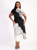 Black/Ivory Geometric Print Pleated Skirt