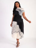 Black/Ivory Geometric Print Pleated Skirt