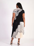 Black/Ivory Geometric Print Pleated Skirt