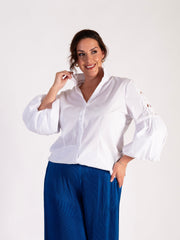 White Embroidered Puff Sleeves Shirt