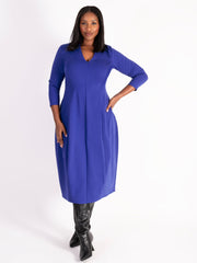 Blue-Violet Ponte Roma Panelled Boulle Dress with Back Vent Detail