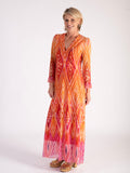 Orange/Multi Aztec Print Mesh Maxi Dress with Beaded Neckline