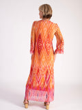 Orange/Multi Aztec Print Mesh Maxi Dress with Beaded Neckline