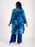 Marina/Cobalt Hand Painted Tropical Silk Mix Devoree Jacket with Split Cuff Detail