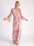 Blush/Multi Exotic Floral Print Mesh Maxi Dress with Ornamental Stone Beaded Neckline - Promotion Until 8th May 2024