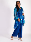 Marina/Cobalt Hand Painted Tropical Silk Mix Devoree Jacket with Split Cuff Detail