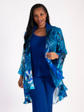 Marina/Cobalt Hand Painted Tropical Silk Mix Devoree Jacket with Split Cuff Detail