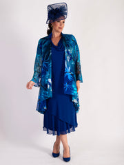 Marina/Cobalt Hand Painted Tropical Silk Mix Devoree Jacket with Split Cuff Detail