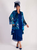 Marina/Cobalt Hand Painted Tropical Silk Mix Devoree Jacket with Split Cuff Detail