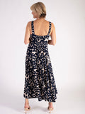 Jet Blue/Beige Abstract Print Sleeveless High-Low Dress