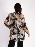 Black/Multi Fantasy Printed Chiffon Blouse With Back Pleated Detail