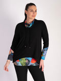 Black/Multi Jersey Top With Cowl