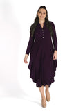 Claret Jersey Drape Dress with Button Placket