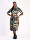 Black & Multi Garden Floral Notch Neck Zip-Front Balloon Dress