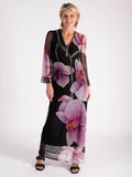 Black/Pink Orchid Print Mesh Maxi Dress with Beaded Neckline