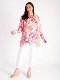 A Pink Floral Printed Chiffon Blouse With Back Pleated Detail