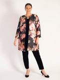 Black/Dusty Pink Floral Placement Edge to Edge Contrast Lined Satin Twill Coat