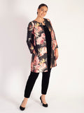 Black/Dusty Pink Floral Placement Edge to Edge Contrast Lined Satin Twill Coat