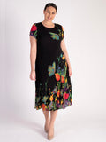 Black/Multi Double Layered Pleated Dress With Jersey Lining
