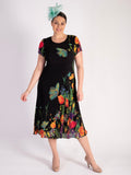 Black/Multi Double Layered Pleated Dress With Jersey Lining