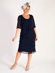 Navy Multi Layered Chiffon Dress