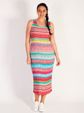Holiday Stripe Sleeveless Plissé Dress -