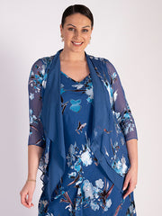 Bluebird Floral Print Silk Devoree Contrast Layered Shrug