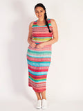 Holiday Stripe Sleeveless Plissé Dress -