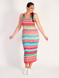 Holiday Stripe Sleeveless Plissé Dress -