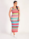 Holiday Stripe Sleeveless Plissé Dress -