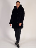 Blue Reversible Houndstooth Coat With Fur
