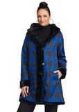 Blue Reversible Houndstooth Coat With Fur