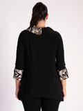 Black Jersey Top with Stone/Leopard Heart Contrast Panel