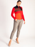 Red Fine Knit Turtleneck Jumper with Colourblock Shapes