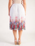 White/Multi Floral Garden Print Pleated Skirt