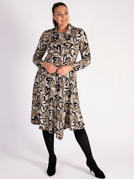 Stone/Leopard Heart Print Jersey Dress