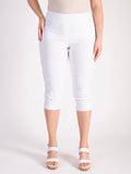White Bengaline Capri Pants with Circle Lace Side Seam Trim