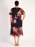 Red Orchid/Multi Floral Print Double Layer Chiffon Dress with Angel Sleeves