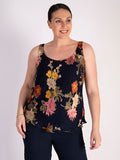 Navy Chrysanthemum Print Silk Devoree Camisole
