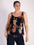 Navy Chrysanthemum Print Silk Devoree Camisole - Promotion Until 8th May 2024