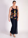 Navy Chrysanthemum Print Silk Devoree Camisole
