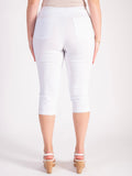 White Bengaline Capri Pants with Circle Lace Side Seam Trim