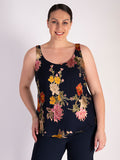 Navy Chrysanthemum Print Silk Devoree Camisole