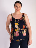 Navy Chrysanthemum Print Silk Devoree Camisole - Promotion Until 8th May 2024