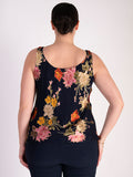 Navy Chrysanthemum Print Silk Devoree Camisole