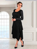 Black Layered Crush Pleat Dress