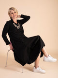 Black Tuck Detail Drape Dress with Collar Front